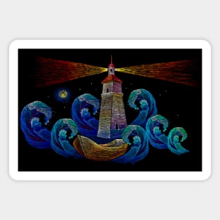 Artistic Lighthouse with Sea and Boat Magnet